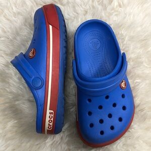 CROCS Clogs J1 CROCBAND Red White Blue EUC